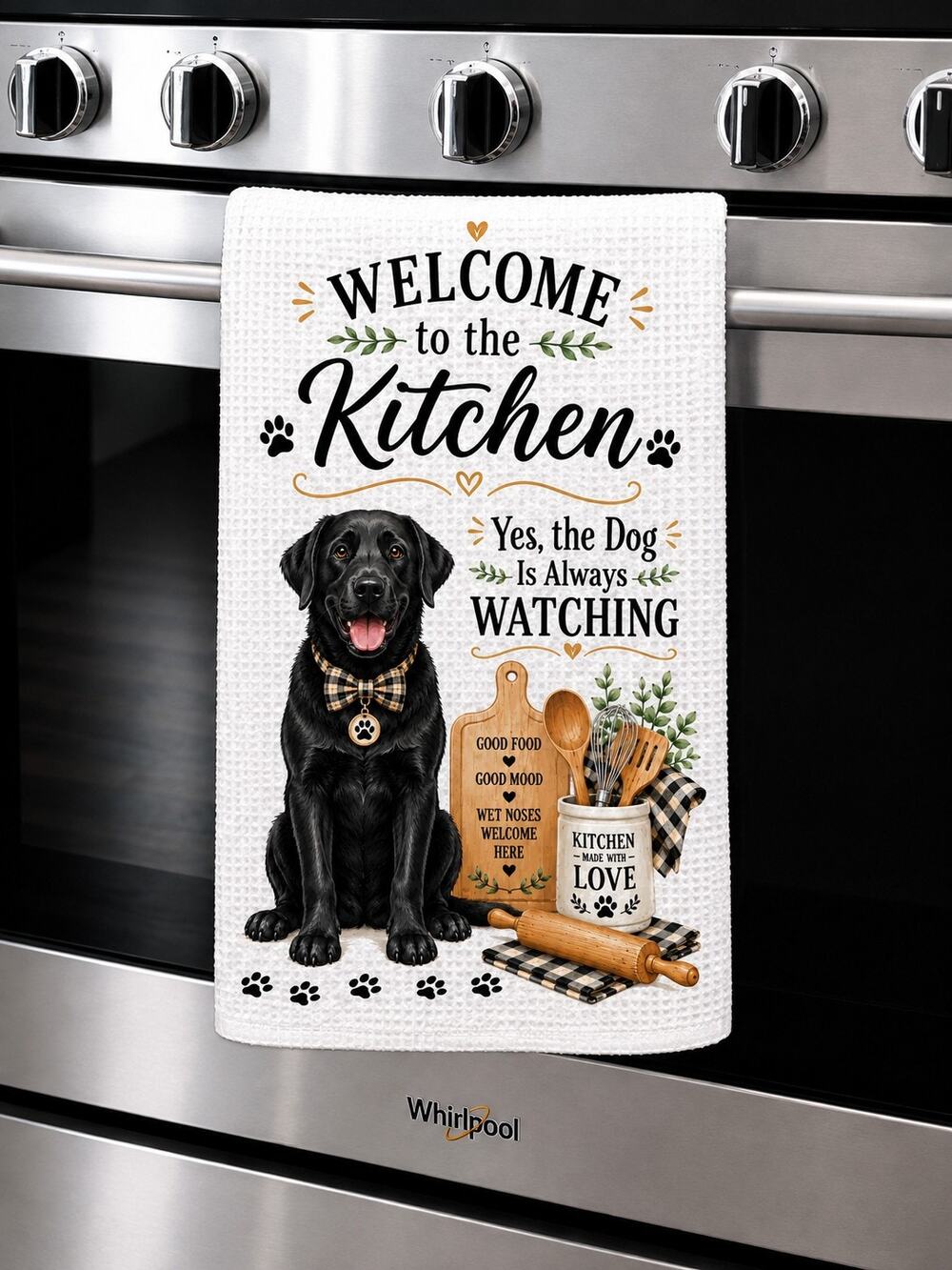 Black Lab Kitchen Towel Dog Lover Farmhouse Decor Wet Noses Welcome
